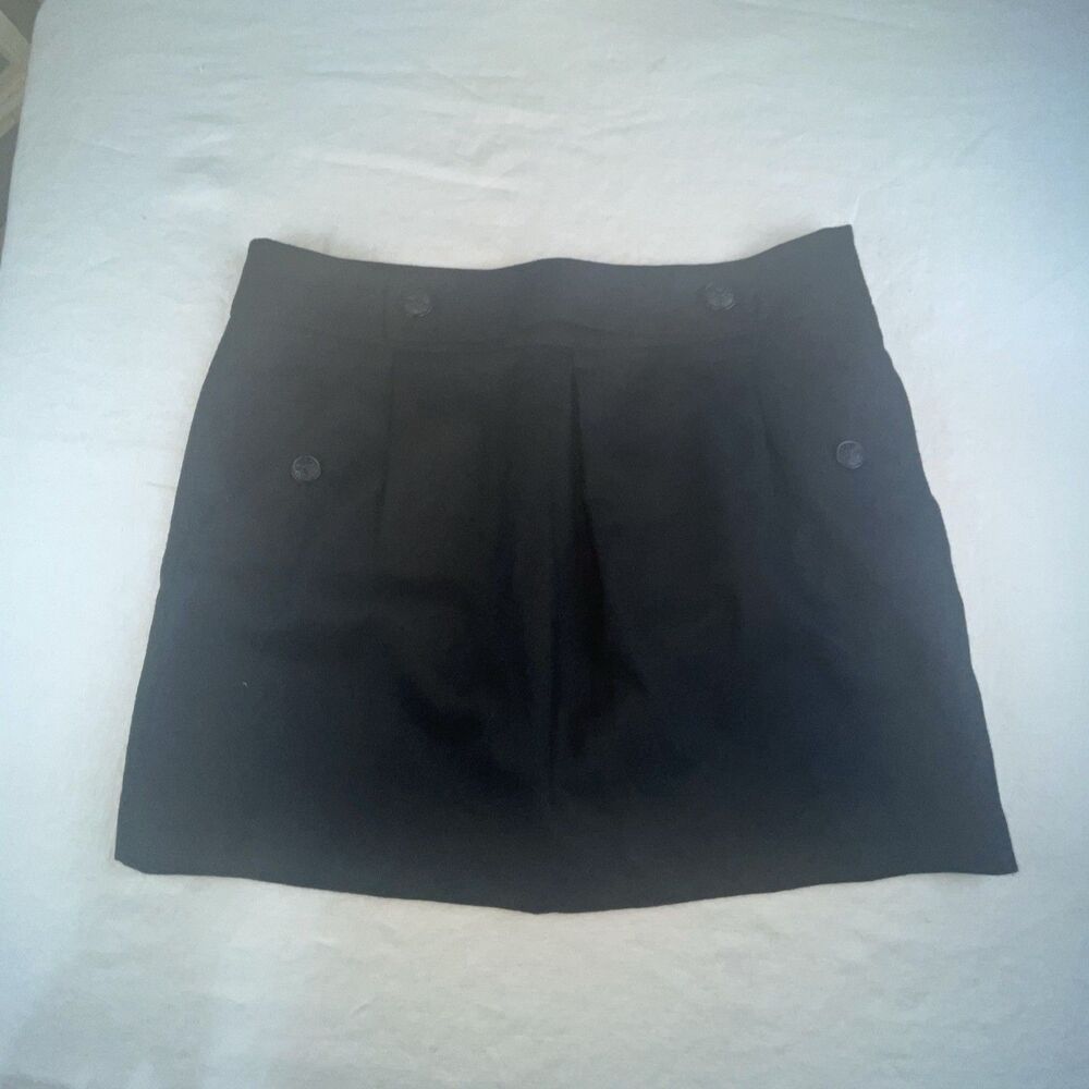 Banana Republic Black 100% Wool Mini Skirt Pleated Nautical Military Size 12 EUC